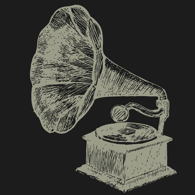 Vecteur sketch de gramophone dessiné à la main symbole de nostalgie musicale illustration vectorielle vintage