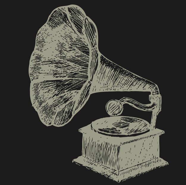 Sketch De Gramophone Dessiné à La Main Symbole De Nostalgie Musicale Illustration Vectorielle Vintage