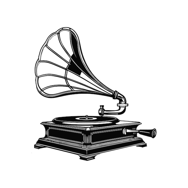 Vecteur sketch de gramophone musical rétro vectoriel dessiné à la main dans une illustration de style doodle