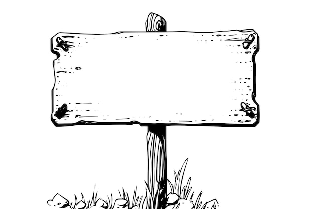 Sketch d'illustration vectorielle d'un vieux panneau de signalisation en bois dessiné à la main avec un élément de conception rétro à flèche