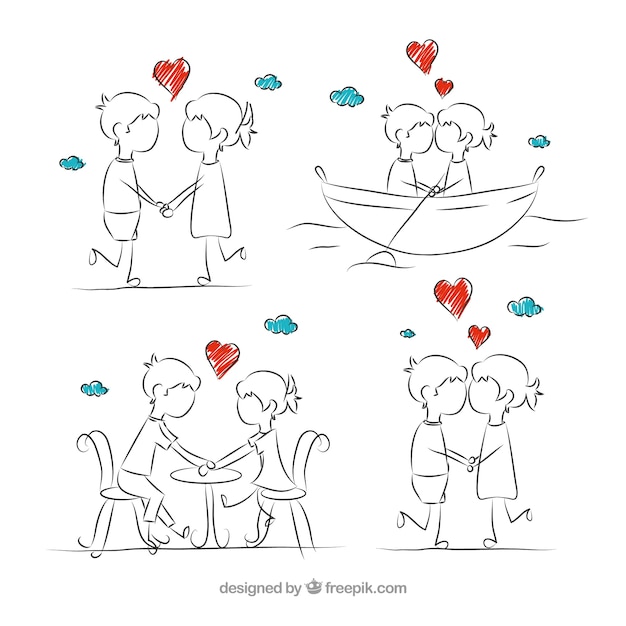 Vecteur sketches couple romantique dans l'amour