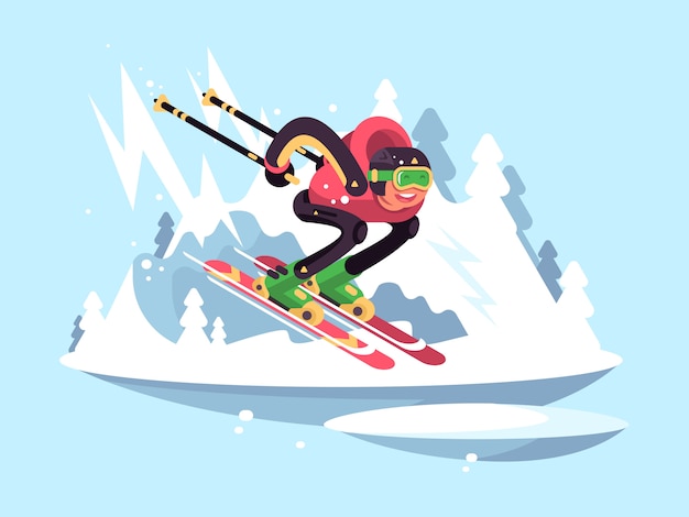 Vecteur ski homme en hiver