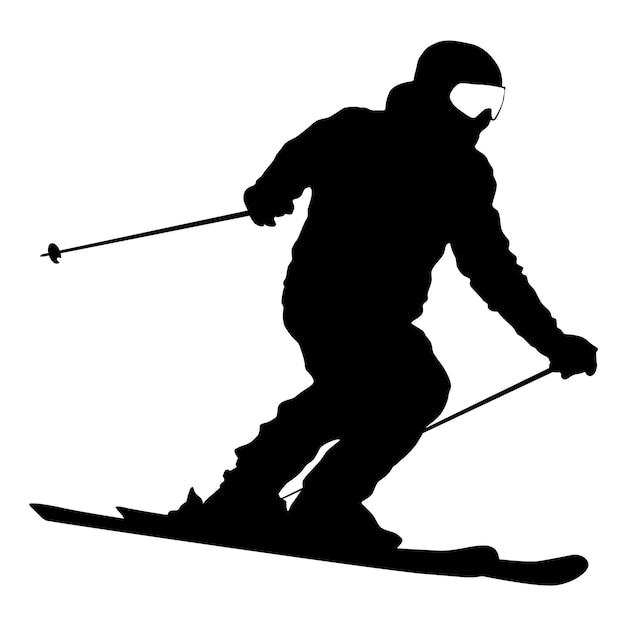 Vecteur skieur de montagne accélérant la silhouette de sport de pente