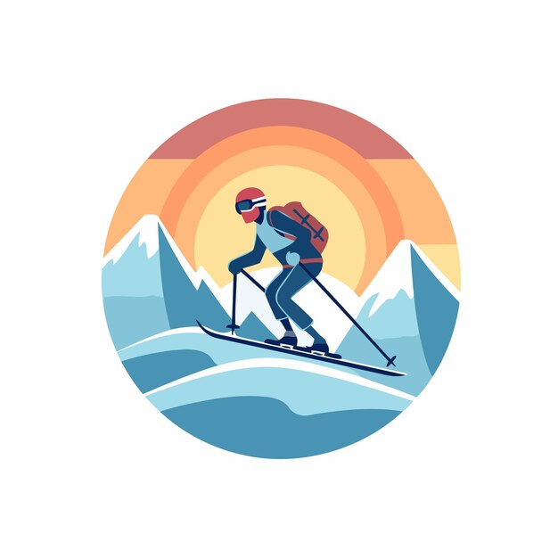 Vecteur skieur en montagne sport extrême illustration vectorielle dans un style plat