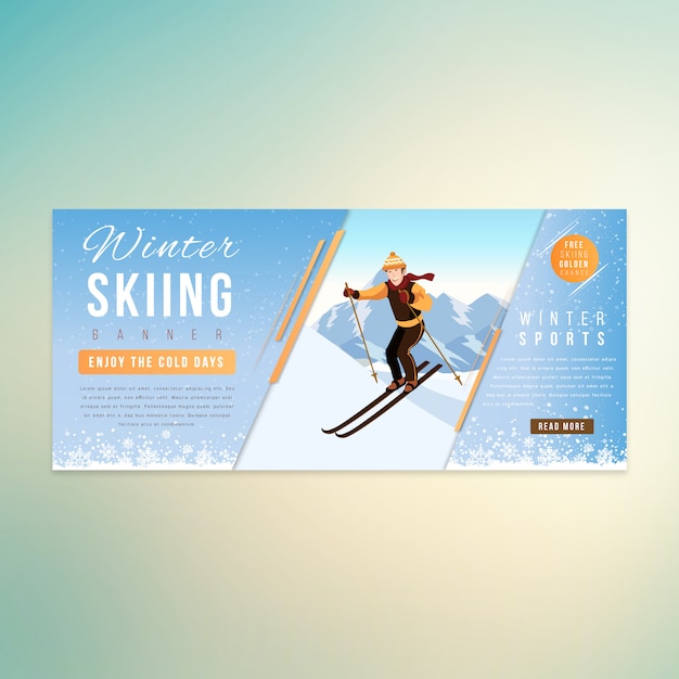 Skiing Man Winter Banner Design