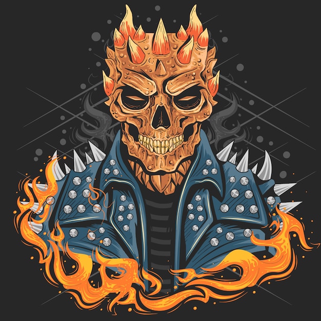 Skull Punk Head Avec Veste Et Feu