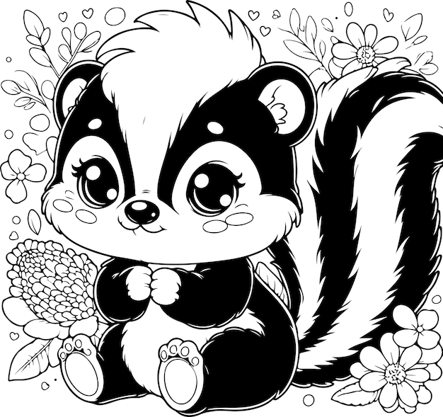 Vecteur skunk contour noir enfants illustration de livre à colorier