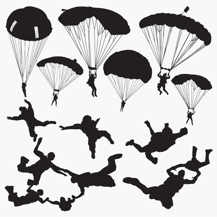 Vecteur skydiving silhouettes