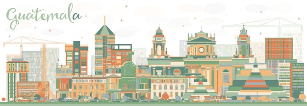 Skyline Abstraite Du Guatemala Avec Des Bâtiments De Couleur. Illustration Vectorielle. Concept De Voyage D'affaires Et De Tourisme à L'architecture Moderne. Image Pour La Bannière De Présentation Et Le Site Web.