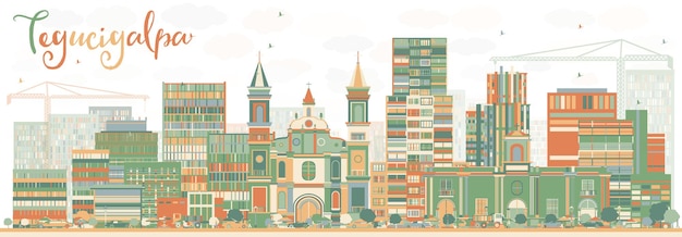 Skyline Abstraite De Tegucigalpa Avec Des Bâtiments De Couleur. Illustration Vectorielle. Concept De Voyage D'affaires Et De Tourisme à L'architecture Moderne. Image Pour La Bannière De Présentation Et Le Site Web.