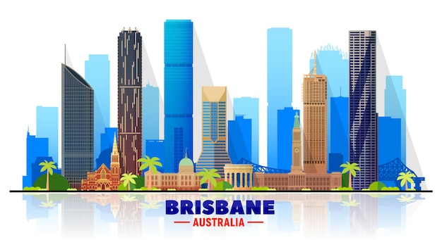 Skyline de Brisbane en Australie avec panorama sur fond de ciel Illustration vectorielle Concept de voyage d'affaires et de tourisme avec des bâtiments modernes Image pour bannière ou site Web