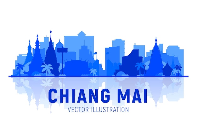 Skyline De Chiang Mai Thaïlande Avec Panorama Sur Fond Blanc Illustration Vectorielle Concept De Voyage D'affaires Et De Tourisme Avec Des Bâtiments Modernes Image Pour Bannière Ou Site Web
