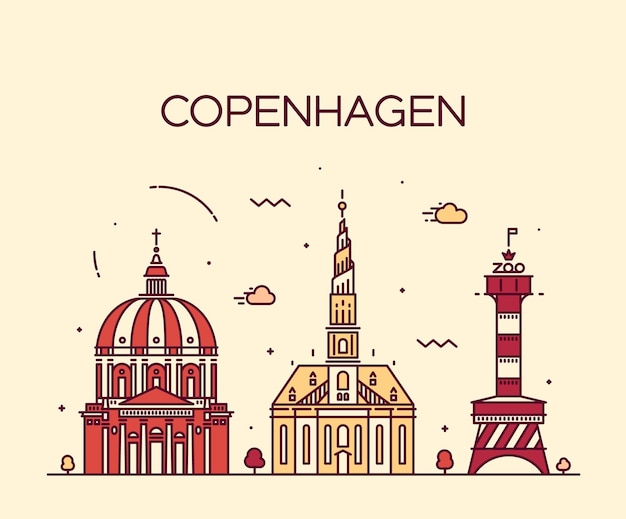 Skyline De Copenhague, Silhouette Détaillée. Illustration Vectorielle Tendance, Style Linéaire.