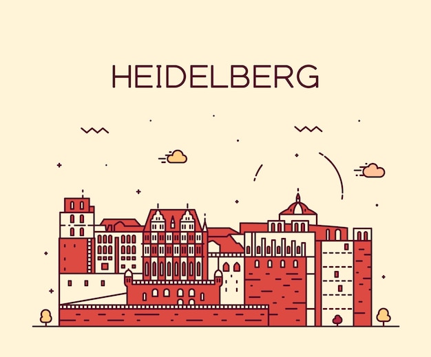 Skyline de Heidelberg, silhouette détaillée. Illustration vectorielle tendance, style linéaire