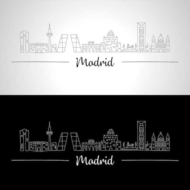 Vecteur skyline de madrid avec tous les bâtiments célèbres