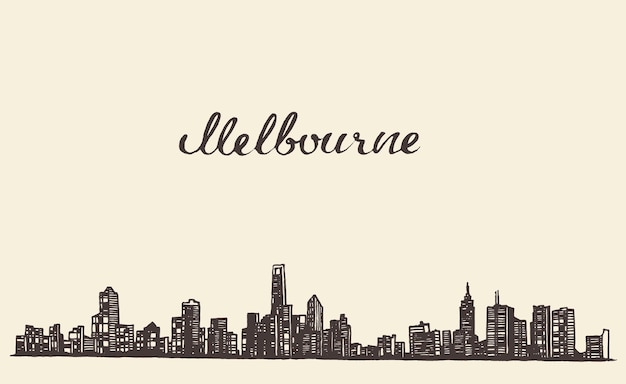 Skyline de Melbourne, illustration gravée de vecteur vintage