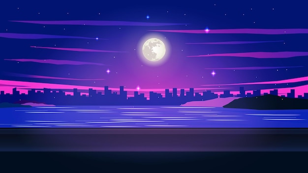 Vecteur skyline nuit pleine lune. illustration vectorielle