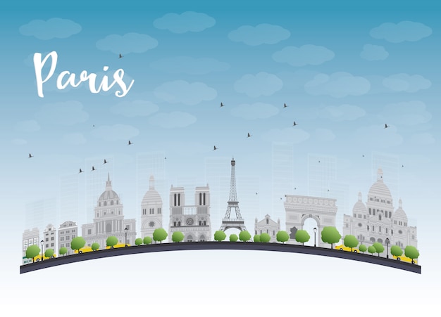 Skyline de Paris avec repères gris et ciel bleu
