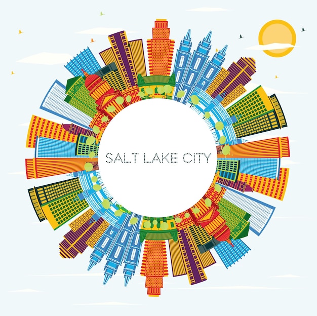 Skyline De Salt Lake City Utah Avec Des Bâtiments De Couleur Bleu Ciel Et Espace De Copie
