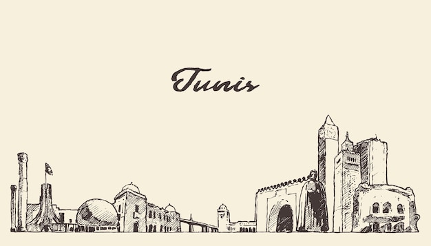 Vecteur skyline de tunis, république tunisienne