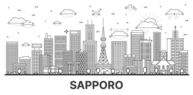 Vecteur skyline de la ville de sapporo, au japon, avec des bâtiments modernes et historiques isolés sur blanc illustration vectorielle du paysage urbain de sopporo avec des monuments