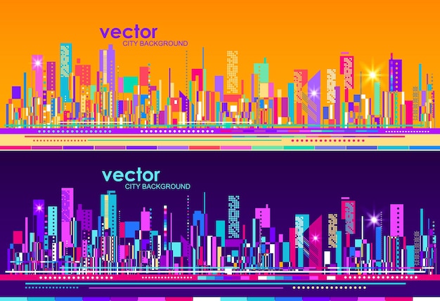 Skylines de la ville futuriste de jour comme de nuit