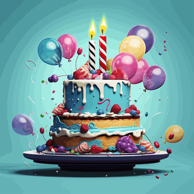 Vecteur slice_of_birthday_cake_with_ballons_vector