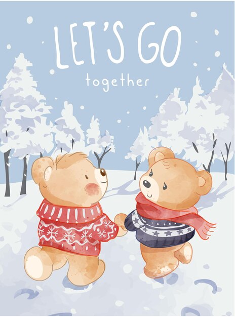 Vecteur slogan ensemble avec dessin animé belle illustration de couple d'ours