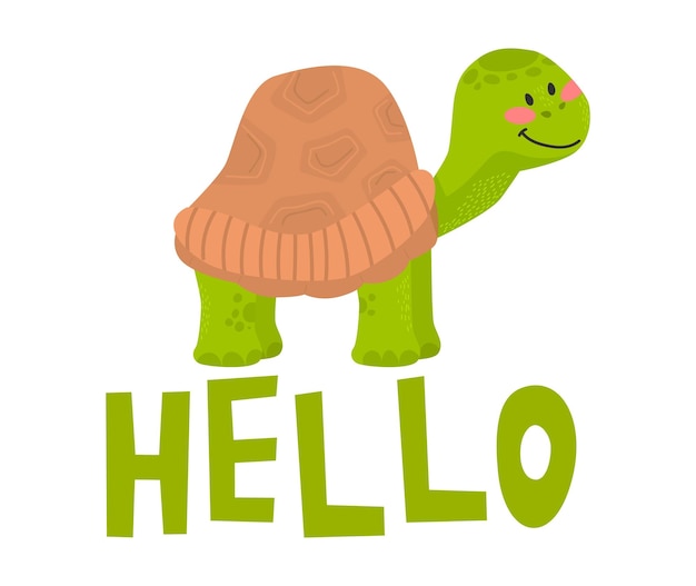 Slogan Hello Avec Une Jolie Tortue Sortant D'une Illustration En Papier