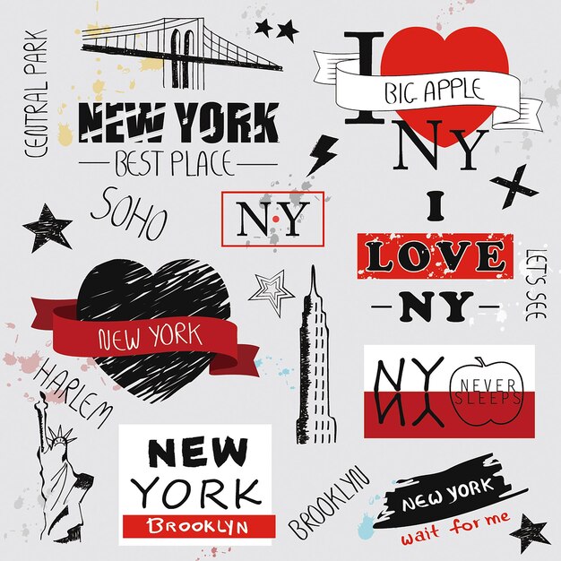 Vecteur slogan de new york isolé sur fond gris typographie dessinée à la main à la mode pour le web