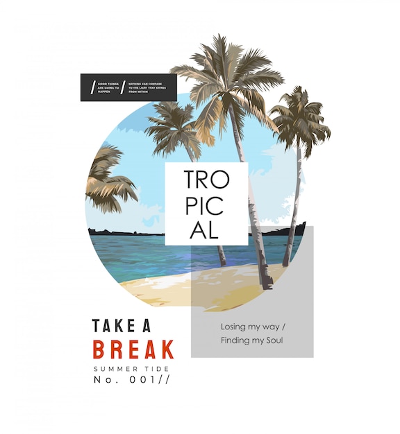 Slogan Tropical Sur Les Palmiers De Plage En Illustration De Forme De Cercle