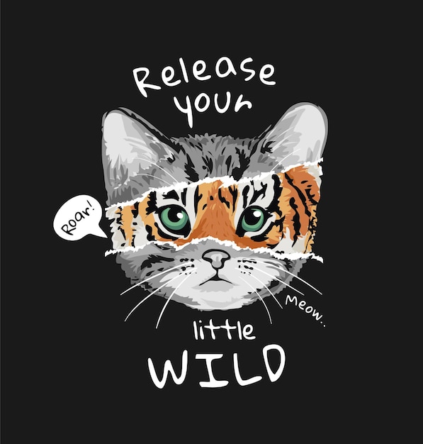 slogan de typographie avec visage de chat et de tigre