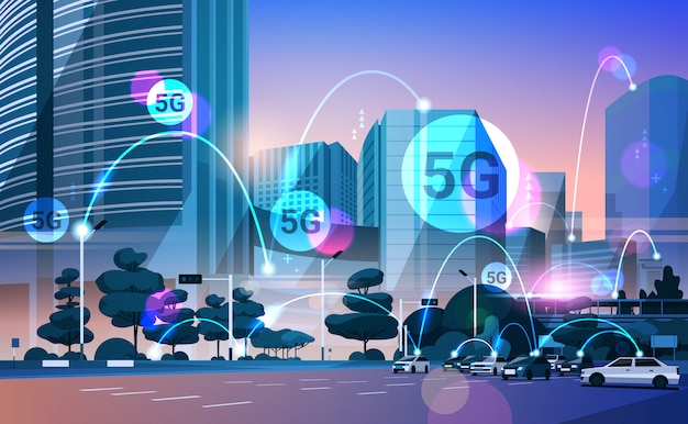 Smart City 5g Réseau De Communication En Ligne Concept De Connexion De Systèmes Sans Fil