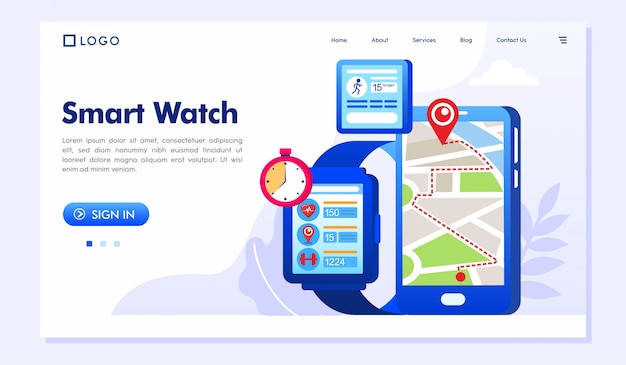 Vecteur smart watch landing page site web illustration vecteur