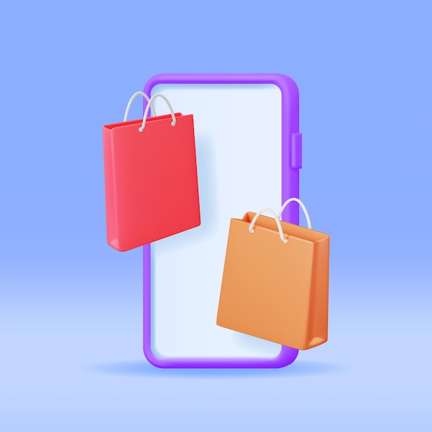 Smartphone 3D avec sac à provisions