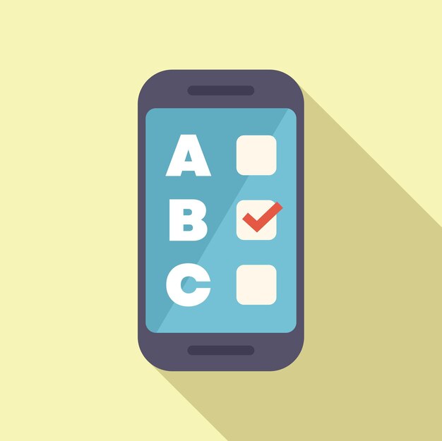 Smartphone affichant un test à choix multiples à l'écran avec l'option b sélectionnée