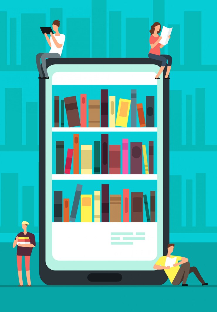 Vecteur smartphone avec application de lecture et lecture de livres.
