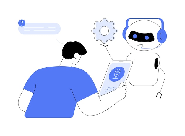 Smartphone assistants personnels concept abstrait illustration vectorielle homme avec smartphone parlant à l'assistant vocal technologie informatique assistant en ligne apprentissage automatique métaphore abstraite