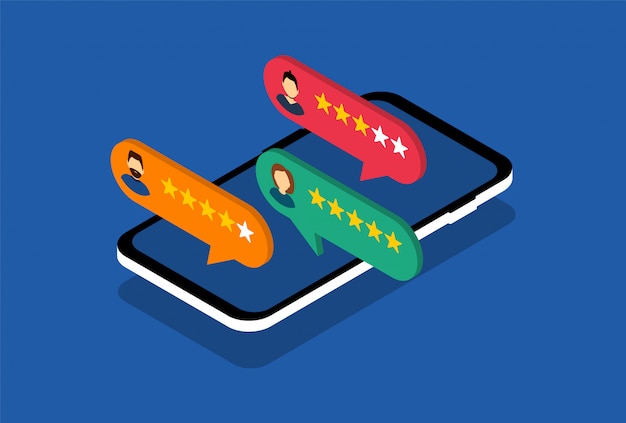 Smartphone avec avis client. Retour d'information. Des médias sociaux.
