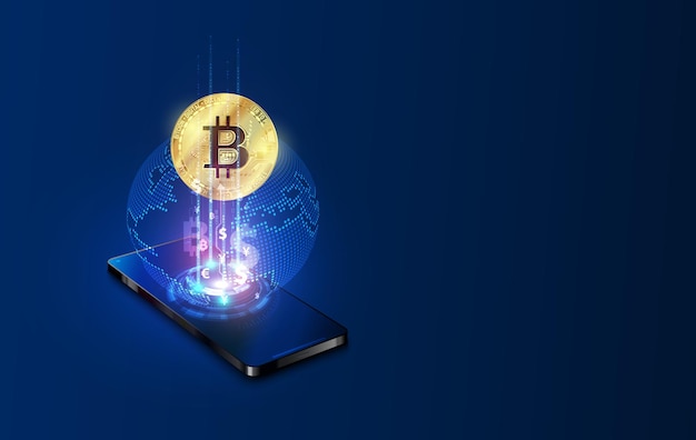 Smartphone Avec Des Bitcoins Lumineux Pour L'argent Virtuel Ou Le Concept De Crypto-monnaie.