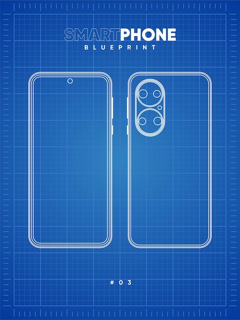 Vecteur smartphone blueprint huawei p50 illustration bleue