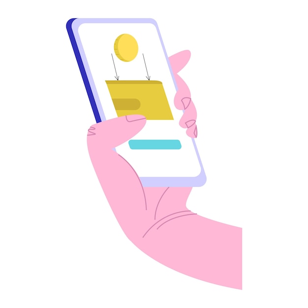 Smartphone à la main montrant une flèche montant sur le graphique croissance financière illustration vectorielle de succès de l'investissement d'analyse mobile