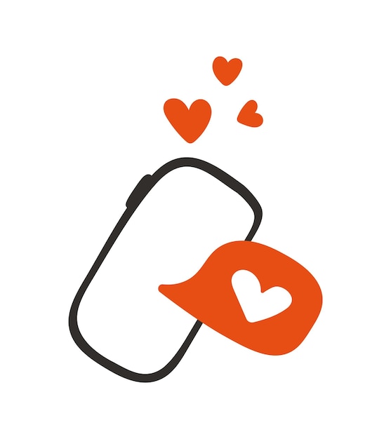 Vecteur smartphone avec message emoji coeur illustration vectorielle plate de dessin animé