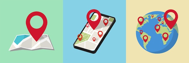 Smartphone Mobile Gps Navigation Vector Illustration Isolé Carte Icône Avec Pin Gps Vecteur Plat