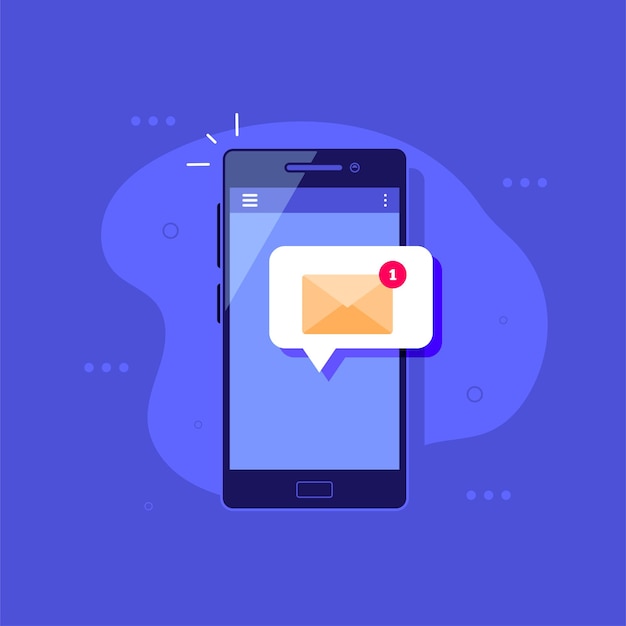 Smartphone avec notification de message dans l'illustration de style plat