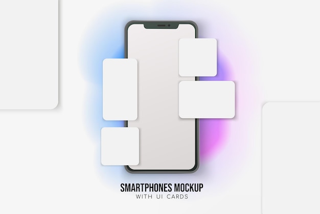 Smartphone posé sur une surface avec des cartes d'ombre et de UI