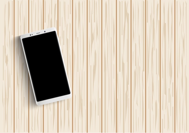 Smartphone sur table en bois. Illustration vectorielle.