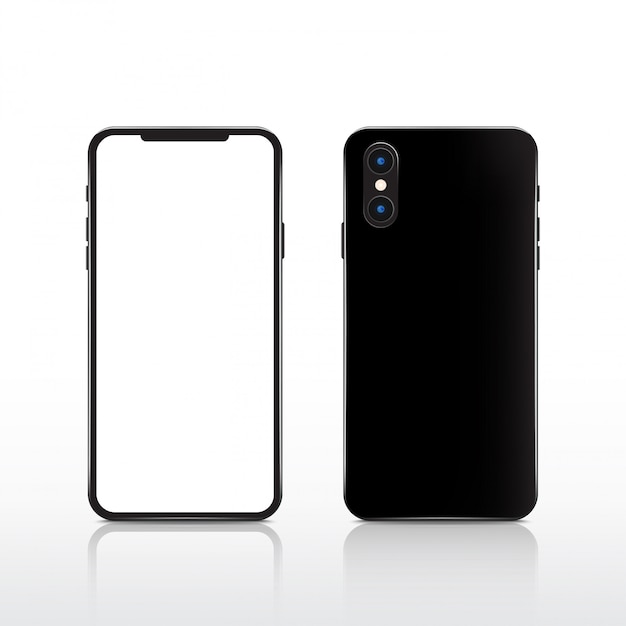 Smartphone tablette tactile moderne réaliste noir à écran tactile sur blanc