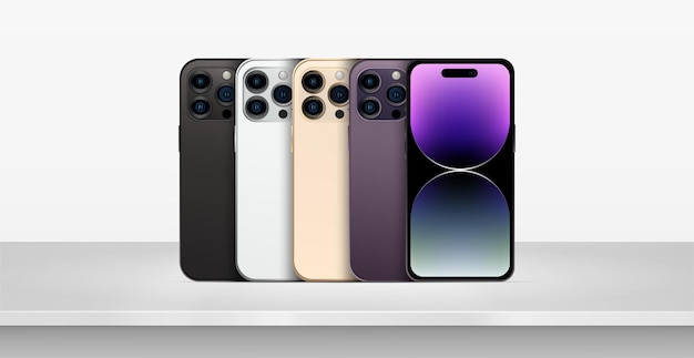 Smartphones Modernes De Différentes Couleurs Debout Sur Le Fond Blanc De La Table