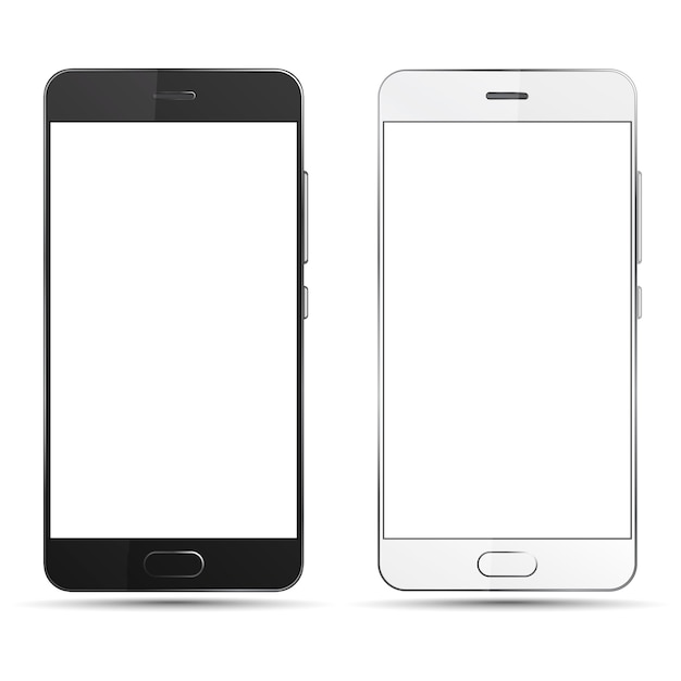 Smartphones Noir Et Blanc Isolés Avec écran Blanc.